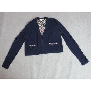 Anthropologie HWR Sweater Womens S Blue Knit Cardigan Floral Accent Preppy Retro